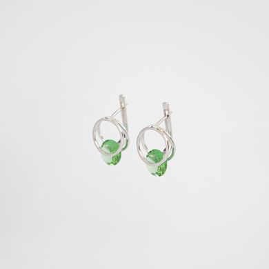 Silver earrings: Green circle