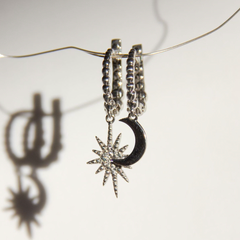 Silver earrings: Day and night